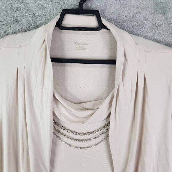 Womens Beige Tan Jay Cardigan With Layered Top & Chains 3/4 Sleeve Size M - Picture 7 of 12